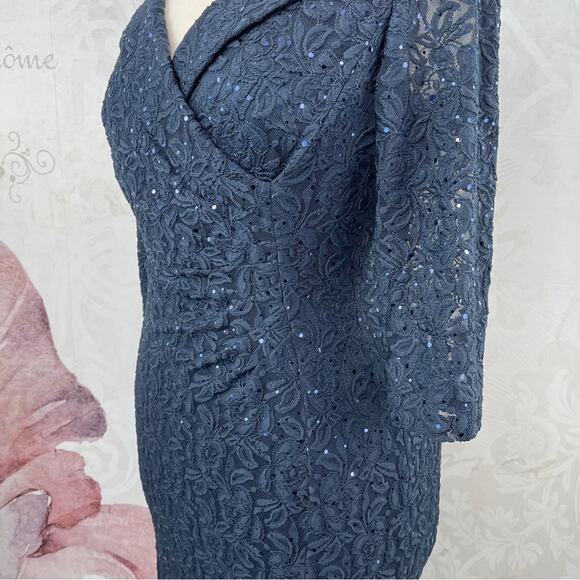 Tahari Arthur S. Levin Navy Sparking Lace Dress Size 10 - Picture 8 of 14